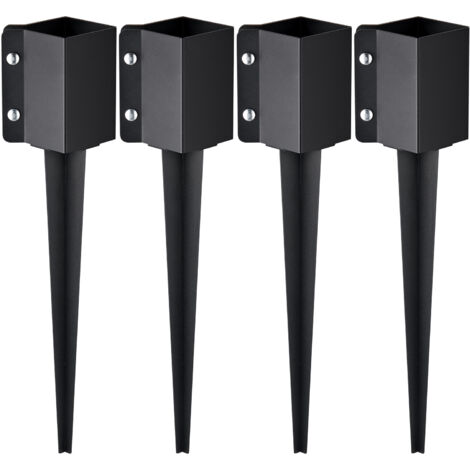 Mophorn Fence Post Anchor Ground Spike, 4 Pack 24 x 4 x 4 Inches Outer Diameter (Inner Diameter 3.5 x3.5 Inches), Metal Black Powder Coated Post Stake Ground, for Mailbox Deck Garden Railing