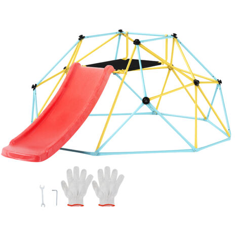 Mophorn Climbing Dome, 8FT Geometric Dome Climber with Slide, for Kids 3 to 9 Years Old, Jungle Gym Supports 600LBS and Easy Assembly, with Climbing Grip, Outdoor and Indoor Play Equipment for Kids
