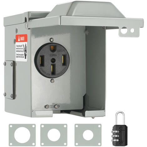VEVOR 50 Amp RV Power Outlet Box, 125/250 Volt, Enclosed Lockable Outdoor RV Receptacle Box, NEMA 14-50R Weatherproof Electrical Panel, for RV Camper Trailer Motorhome Electric Car, UL Listed Outlet (1/5)
