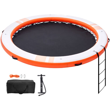 Mophorn Inflatable Floating Dock, ø8FT Inflatable Dock Platform with ø5FT Trampoline Mesh Pool, Non-Slip Floating Platform Water Mat with Portable Bag & Detachable Ladder for Pool Beach Relaxation