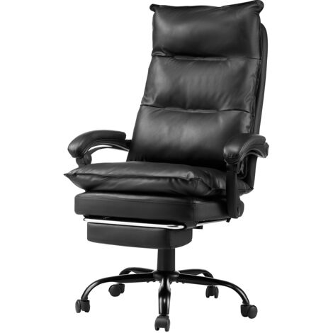 VEVOR Executive Office Chair, High Back Chair with Footrest and Lumbar Pillow, Ergonomic Desk Chair 135° Recline & Adjustable Height, PU Leather Swivel Rolling Chair for Work, Study, Game, Black