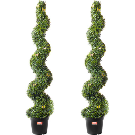 VEVOR Artificial Boxwood Topiary Tree, 60 inch Tall (2 Pieces), Spiral Faux Topiary Trees, Faux Plant w/ Extra Leaves & Pot & Small Decoration, UV Rated Greenery Set for Home Decor Indoor/Outdoor