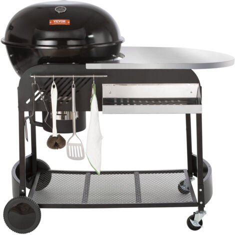 VEVOR 21 inch Portable Charcoal Grill, Propane Gas Kettle Grills with Cover and Cart, Heavy Duty Iron BBQ Grill, Freestanding Smoker for Outdoor Cooking, Barbecue Camping, Picnic, Backyard Black