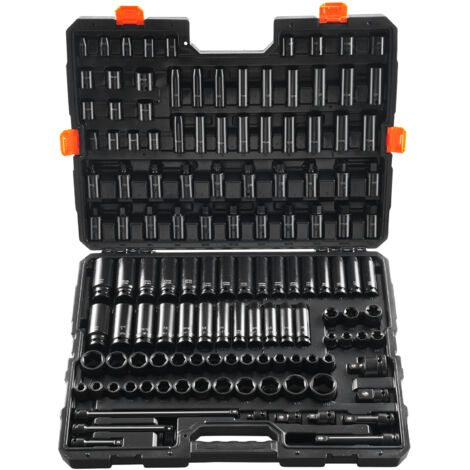 VEVOR Impact Socket Set 130 Piece 3/8" & 1/2" - SAE & Metric Drive Socket Set - 6 Point Cr-Mo Alloy Steel for Auto Repair - Easy-to-Read Size Markings - Includes Storage Case