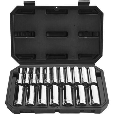 VEVOR Socket Set, 18 Pieces, 12.7 mm Drive Socket Tool Set, Metric Size from 10 to 27 mm, Mechanic Tool Kit with Storage Case, Clear Markings, Chrome Plated CR-V Alloy Steel, for Automotive Repair