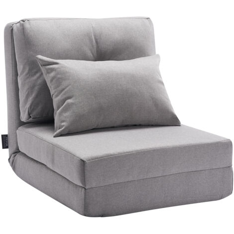 VEVOR Convertible Flip Chair, 5-Position Adjustable Floor Lazy Sofa, Folding Upholstered Couch Bed with Adjustable Backrest Metal Frame and Pillow, Folding Sofa Bed Chair for Living Room Bedroom, Gray (1/5)