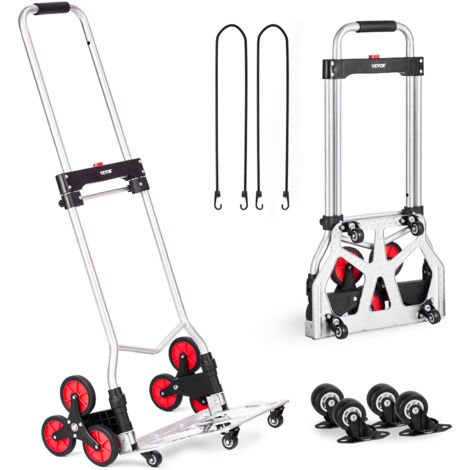 VEVOR Stair Climbing Cart, 260 lbs Capacity Stair Climber Hand Truck and Dolly, Heavy-Duty Folding Trolley Cart with Telescoping Handle, 10 Wheels & 2 Elastic Ropes for Home Shopping Moving Warehouse