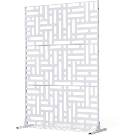VEVOR Metal Privacy Screen, 47" W x 76" H Outdoor Privacy Screens 3-Panel, Freestanding Outdoor Divider with Stand, Decorative Garden Steel Privacy Fence for Balcony Patio Indoor Room Hot Tub White