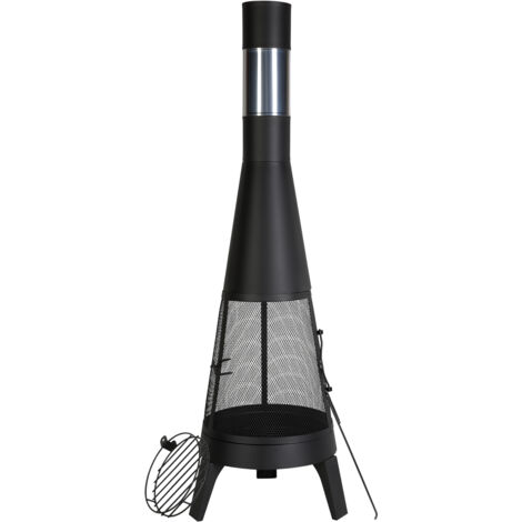 VEVOR Chiminea, 20 Inch Outdoor Wood Burning Firepit, Conical Fireplace for BBQ & Warming, Outside Wooden Fire Pit with Grill Mesh, Chimney Coat & Rustproof Chiminea Lid, for Patio, Garden, Backyard