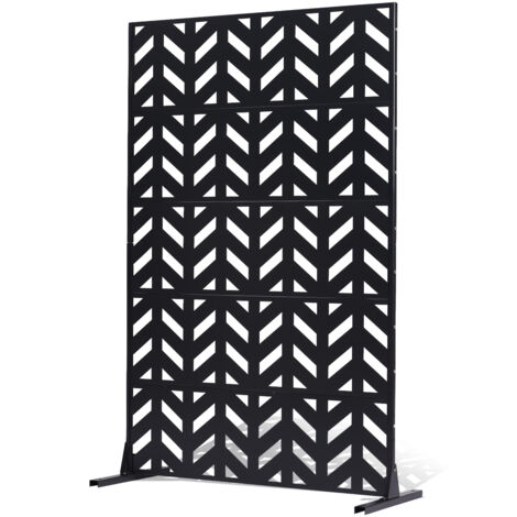 VEVOR Metal Privacy Screen, 47" W x 72" H, Outdoor Privacy Screens 5-Panel, Freestanding Outdoor Divider with Stand, Decorative Garden Steel Privacy Fence for Balcony Patio Indoor Room Black