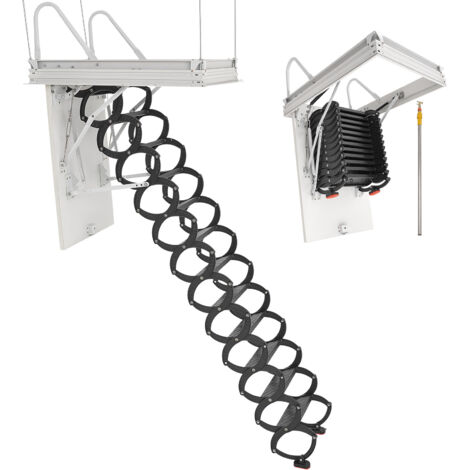 VEVOR Attic Ladder, 660LBS/299.4KG Capacity, Fits 9.5 to 10.2 ft Ceiling Height and 39.4 x 27.5 inch Opening Size, Alloy Steel Pull-Down Retractable Ceiling Stair with Pulling Rod for Attic Loft Roof