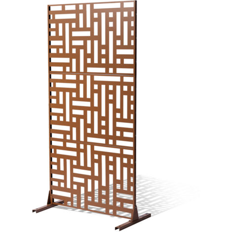 VEVOR Metal Privacy Screen, 47" W x 76" H, Outdoor Privacy Screens 3-Panel, Freestanding Outdoor Divider with Stand, Decorative Garden Steel Privacy Fence for Balcony Patio Indoor Room Hot Tub Brown