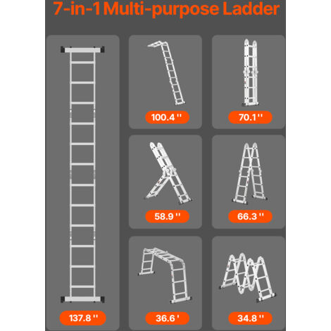 Multi Height Ladder VEVOR Multi-Purpose Folding Ladder, 7-in-1 Tall Step Ladder, A Frame 3 ...