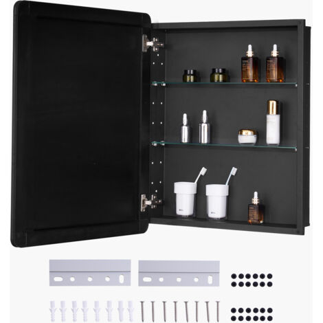 VEVOR Medicine Cabinet, 24 x 30 inch, Medicine Cabinet for Bathroom with Mirror, Aluminum Frame Bathroom Wall Cabinet, 2-layer Adjustable Shelves, Recessed & Wall-mounted Installation (1/5)