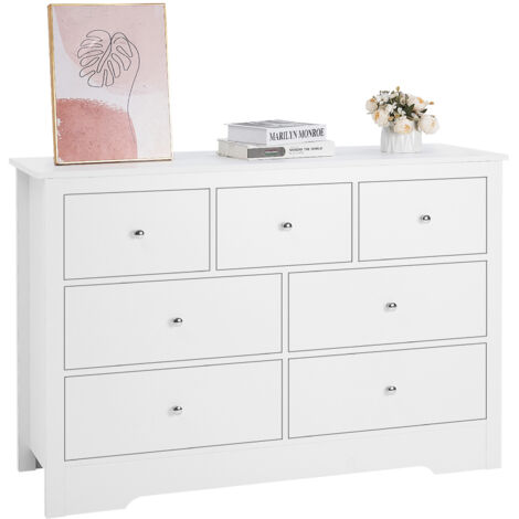 VEVOR 7 Drawer Dresser, Wooden Chest of Drawers with Sliding with Anti-tip Device, Modern Minimalist Dresser Chest, Closet Storage Organizer for Living Room, Hallway, Bedroom, Entryway, Light Wood