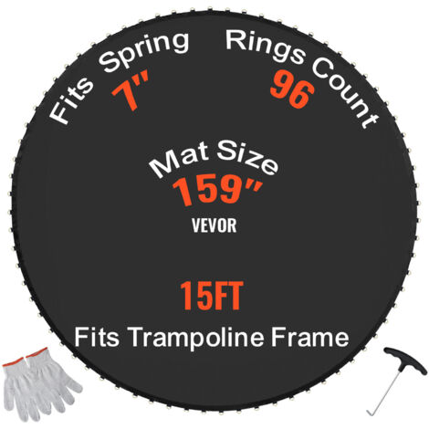 VEVOR Replacement Trampoline Mat, Jumping Mat Fits 15ft Frame, Universal Jumping Mat for 15ft Round Trampoline, Reinforce UV-Resistant Mat with Spring Tool & Durable V-Rings, Fit 7" Spring Length (1/5)