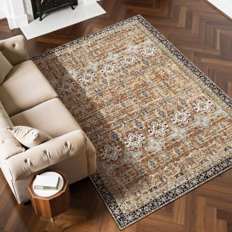 VEVOR Area Rug, 6 x 9 ft Large Washable Rug, Non-Slip and Tear-Resistant Soft Carpet, Pet Friendly Vintage Area Rugs, Indoor Mat for Bedroom, Living Room, Entryway, Brown Green (1/5)