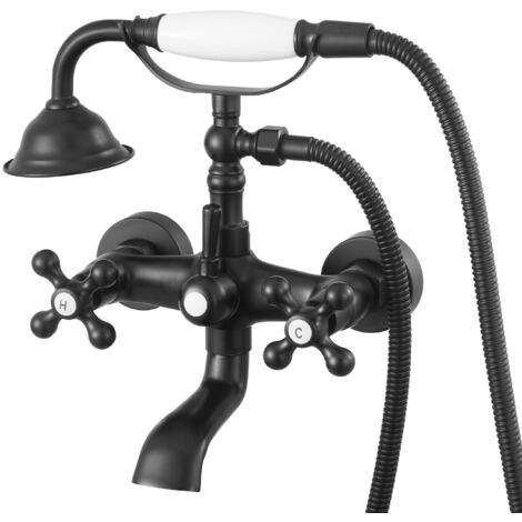 VEVOR Clawfoot Tub Faucet, Wall Mount Bathtub Faucets with Handheld Shower, Vintage Matte Black Clawfoot Tub Filler Faucet Shower Kit with Adjustable Swing Arms & 360° Rotation Spout for Bathtubs (1/5)
