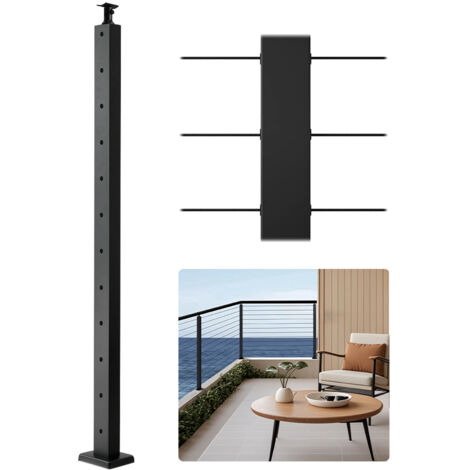 VEVOR Cable Railing Post, 42x1x2 Inch Level Deck Stair Posts, 1-Pack Stainless Steel Cable Handrail Post, Pre-Drilled Pickets with Mounting Bracket Stair Railing Kit, Black, 1JZLGZXHS1063GGTD001V0