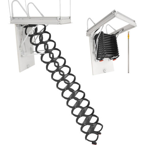 VEVOR Attic Ladder, 660LBS/299.4KG Capacity, Fits 10.5 to 11 ft Ceiling Height and 39.4 x 27.5 inch Opening Size, Alloy Steel Pull-Down Retractable Ceiling Stair with Pulling Rod for Attic Loft Roof