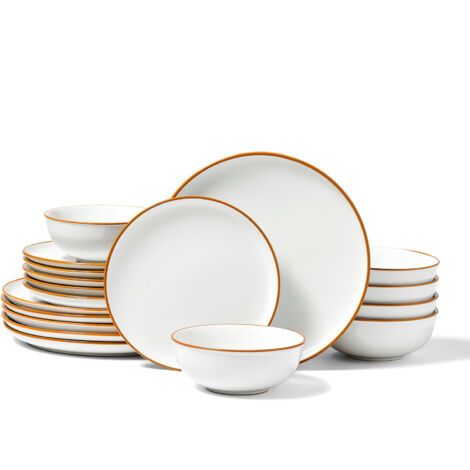 VEVOR Dinnerware Set, Service for 6 People, Round Plates and Bowls Sets, Scratch Resistant Ceramic Dinner Ware, Dishwasher and Microwave Suitable Kitchen Dishes, for Dessert Salad Soup Pasta, White
