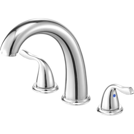 VEVOR Roman Tub Faucet, 3 Hole Waterfall Bathtub Faucet, Gooseneck Bath Tubs Faucets Set with 2 Handles, Deck Mount Bath Tub Faucets Set for Adult Bathing, Silver, High Arc Spout, Temperature Control (1/5)