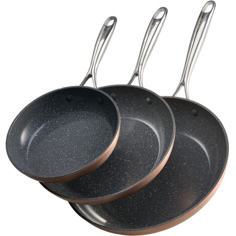 VEVOR Frying Pan Skillet, Aluminum Egg Fry Pans, 3 Piece (200, 270, 300 mm), Nonsitck Ceramic Heavy-Duty Skillets with Heat-Resistant Handle, Chef's Cookware, for Oven, Gas, Electric, Induction, Grey (1/5)