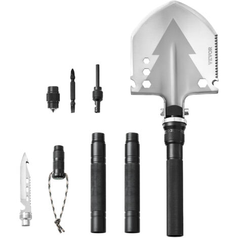 VEVOR Survival Shovel, 11 in 1 Camping Shovel Folding Multitool, Military Grade Portable Compact Tactical Shovel, Multifunction for Off-Roading, Camping, Hiking, Outdoor, Survivalist and Emergency