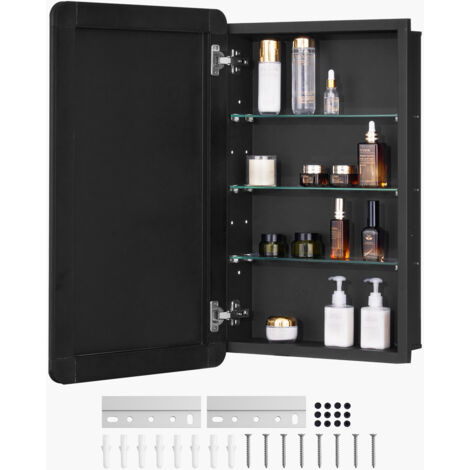 VEVOR Medicine Cabinet, 16.5 x 27.5 inch, Medicine Cabinet for Bathroom with Mirror, Aluminum Frame Bathroom Wall Cabinet, 3-layer Adjustable Shelves, Recessed & Wall-mounted Installation (1/5)