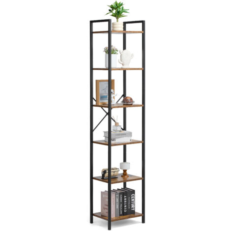 VEVOR Metal Bookshelf, 6-Tier Industrial Bookcase, Tall Narrow Rustic Vintage Storage Bookshelf with Open Shelves, Freestanding Display Shelving Unit Storage Rack, for Living room, Bedroom & Office