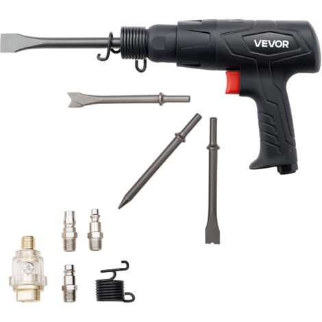 VEVOR Air Hammer, 2500-2700BPM Pneumatic Hammer with 70mm Stroke & 4PCS 170mm Long Barrel Chisels, Pistol-Grip Compact Air Chisel Pneumatic Shovel Tool for Cutting Scraping Demolishing