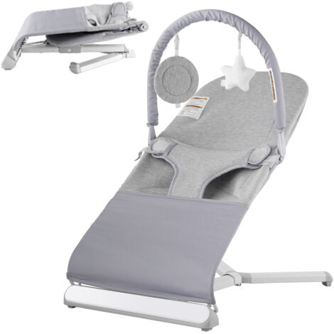 VEVOR Baby Bouncer, Folding Bouncer Seat for Babies 0-9 Months, Newborn Bouncer Chair with 2 Reclining Angles & Rotatable Toy Bar, Portable Infant Rocker with Travel Bag for Indoor Outdoor, Light Gray