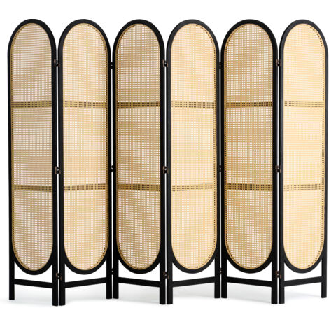 VEVOR 6 Panel Room Divider, Hand-Woven Rattan Folding Privacy Screens with Hinges, Portable Partition Room Dividers, Wooden Freestanding Wall Divider for Room Separation, Living Room, Bedroom, Brown