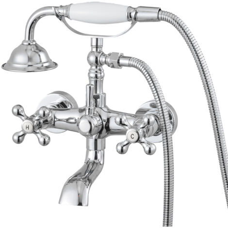 VEVOR Clawfoot Tub Faucet, Wall Mount Bathtub Faucets with Handheld Shower, Vintage Polished Chrome Clawfoot Tub Filler Faucet Shower Kit with Adjustable Swing Arms & 360° Rotation Spout for Bathtubs