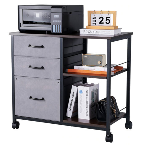 VEVOR Metal File Cabinet, Mobile Filing Cabinet with 3 Fabric Drawers and 2 Open Shelves, Wooden Vertical Filing Storage Cabinets with Wheels for Letter, A4, Legal Size File, Easy Assembly, Brown (1/5)