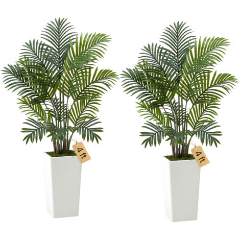 VEVOR Artificial Areca Palm 1219 mm, 2 Pack Fake Palm Tropical Plants with White Tall Planter, Faux Floor Silk Plant in Pot, Large Tree for Home Office Living Room Decor House Warming, Indoor Outdoor