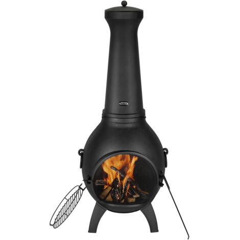 VEVOR Chiminea, 18 Inch Outdoor Wood Burning Firepit, Spherical Fireplace for BBQ & Warming, Outside Wooden Fire Pit with Grill Mesh, Chimney Coat & Rustproof Chiminea Lid, for Patio, Garden, Backyard