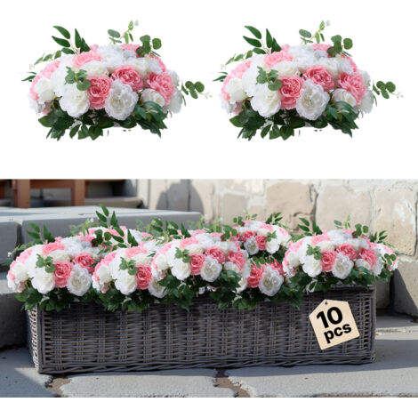 VEVOR Flower Ball Arrangement Bouquet 10 PCS,17.7-Inch Max Diameter Artificial Flower Balls Wedding Table Centerpieces, Rose Arrangements for Wedding Centerpiece Home Decorations, Pink and White Roses (1/5)