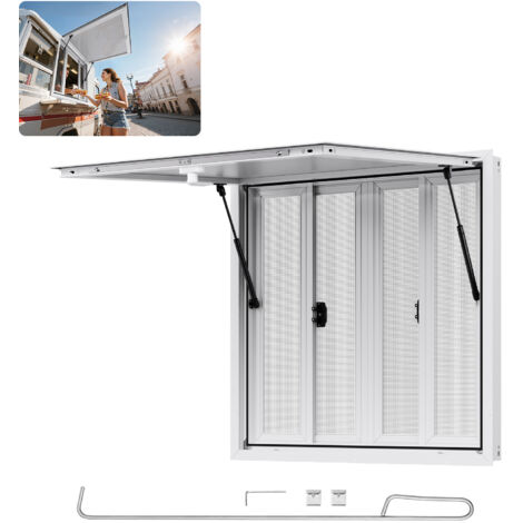 VEVOR Concession Window 92x92 cm, Aluminum Alloy Service Window for Food Truck, Up to 85 Degrees Stand Serving Window with 4 Sliding Windows, Awning Door, and Drag Hook, for Concession Trailers (1/5)