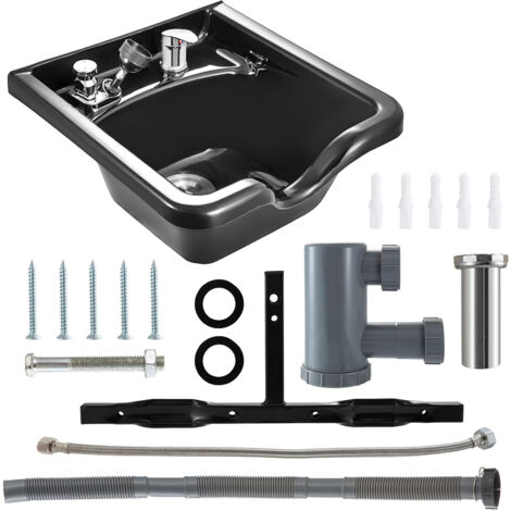 VEVOR Shampoo Bowl, ABS Plastic Shampoo Sink for Salons and Home, Easy to Clean and Install Salon Shampoo Bowls for Hair Stylists, Shampoo Sink for Spa Center, Barbershop and Beauty Salon Use, Black (1/5)