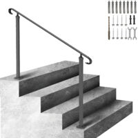 Mophorn Wrought Iron Handrail Fits 2-3 Steps Adjustable Outdoor Stair Railing Front Porch Hand Rail Black Hand Railings for Concrete or Wooden Stairs Installation Kit Included