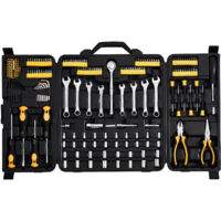 VEVOR 221-Piece Mechanics Tool Set, 1/4" and 3/8" Drive Sockets, SAE and Metric Mechanic Tool Kit with Bits, Wrenches, Ratchet Handle, Accessories, and Plastic Storage Case, for Automotive Repair