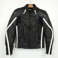 Schwarz-Weiße Leder-Motorradjacke für Damen, Größe 36
