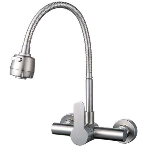 Robinet d'évier de cuisine en acier inoxydable 304, robinet pivotant mural (1/5)