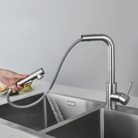 Robinet de cuisine extensible avec pommeau de douche et deux jets (1/5)