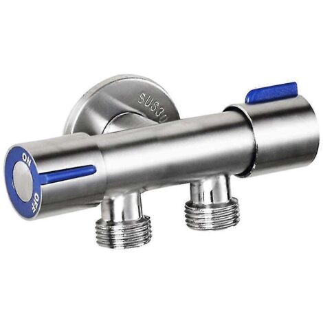 Robinet de salle de bain pour machine à laver, à deux poignées, en acier inoxydable, pour eau froide (1/5)