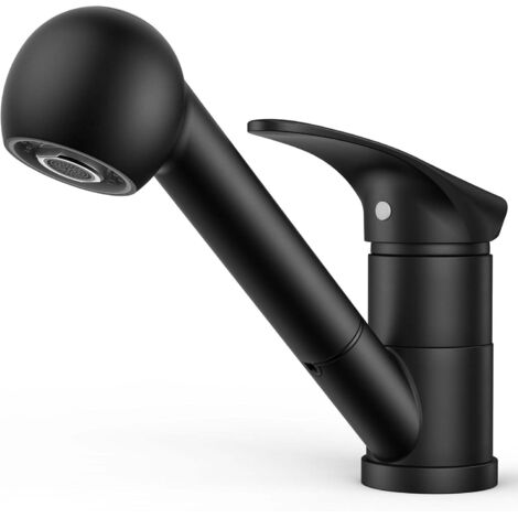 Robinet de cuisine noir avec douchette en acier inoxydable, levier unique, pivotant à 360° et un trou (1/5)