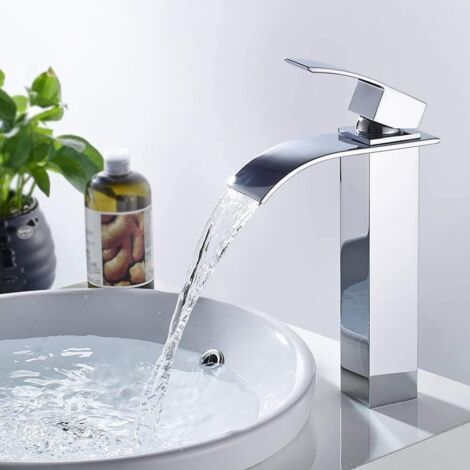 Robinet de lavabo haut avec effet cascade. Mitigeur de lavabo haut avec eau chaude et eau froide (1/5)