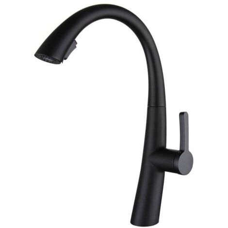 Robinet de cuisine noir avec jet de rinçage pratique, en acier inoxydable 304 (1/5)