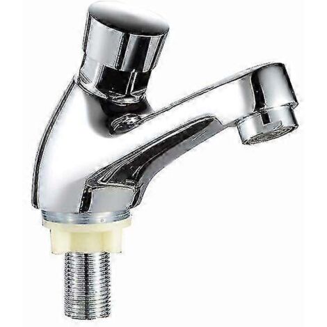 Robinet d'évier chromé avec arrêt automatique, robinet à pression pour lavabo, idéal pour les cuisines et les salles de bains publiques (1 (1/5)
